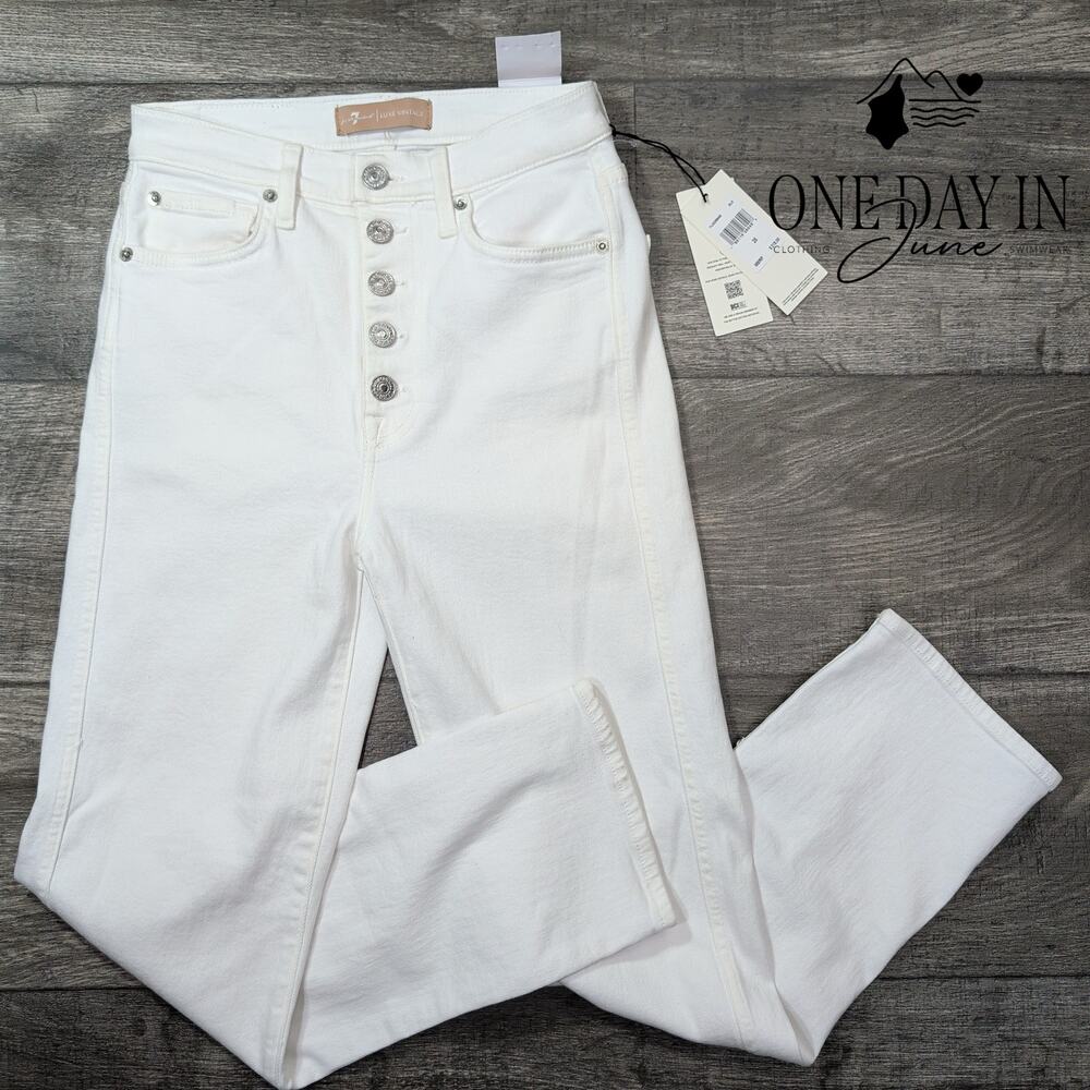 7 For All Mankind Luxe Vintage High Waist Crop Jeans White NWT $218 Size 0 (25)